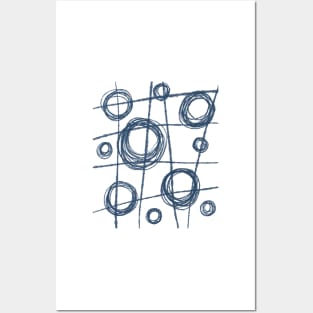 Navy and White Ink Lines and Circles Posters and Art